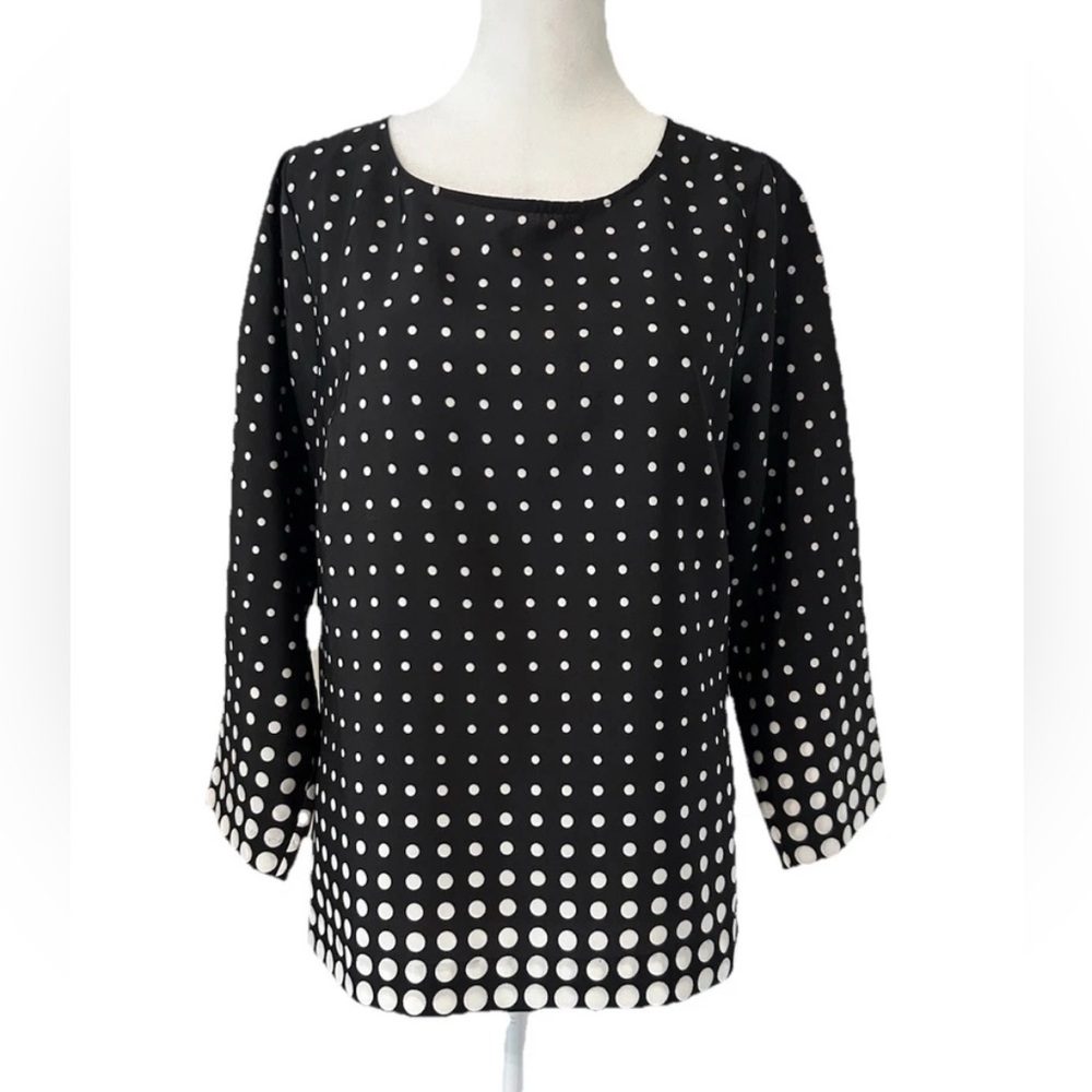 J. Crew Black and White Polka Dot Boxy 3/4 Sleeve Blouse